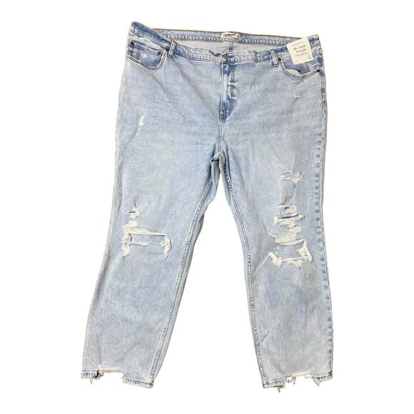 NWT ABERCROMBIE JEANS 37 24L BLUE RIPPED DISTRESSED FRAYED CHEWED CHIC - Picture 1 of 10